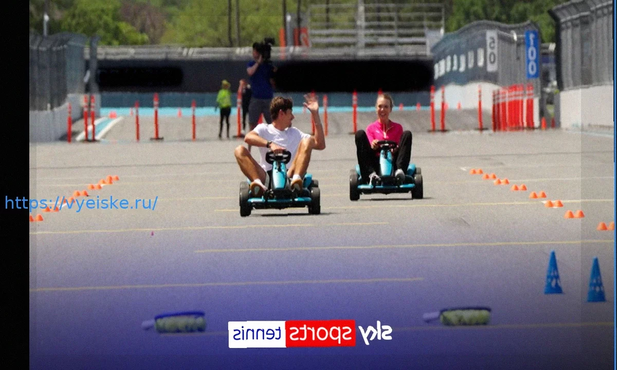 ‘Loser has to do laundry!’ Tennis couple Boulter and De Minaur race each other at Miami track